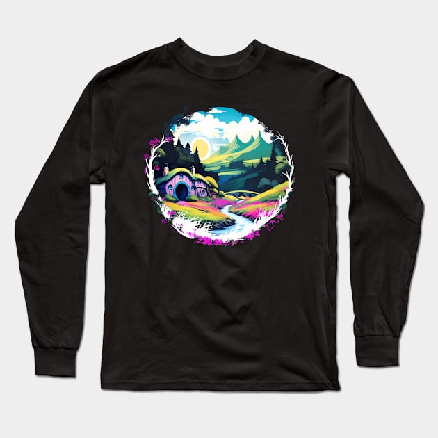 A colorful village Long Sleeve T-Shirt by The Dark Matter Art